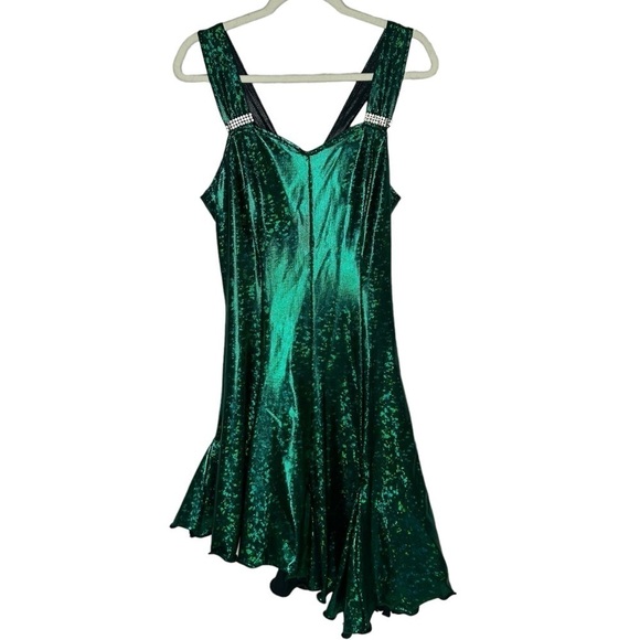 Hollywood Babe Irridescent Emerald Green Asymmetric Hem Mermaid Dress - Picture 1 of 16